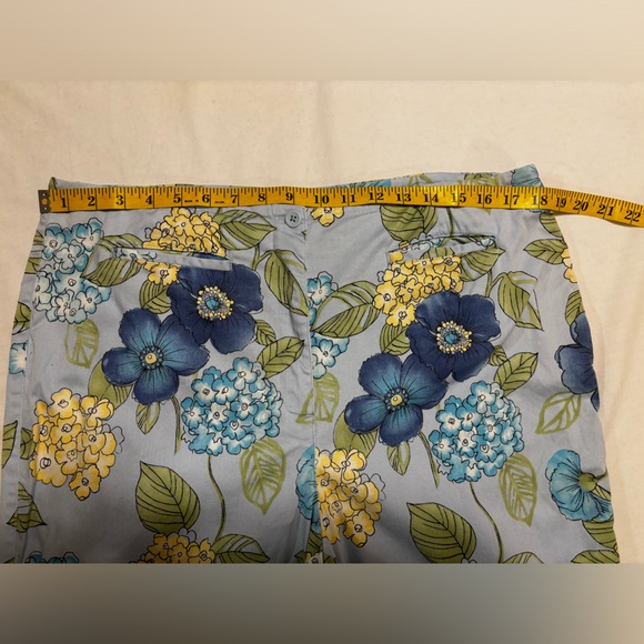Talbots blue, green & yellow floral pique straight leg pants, 16 - Picture 4 of 8